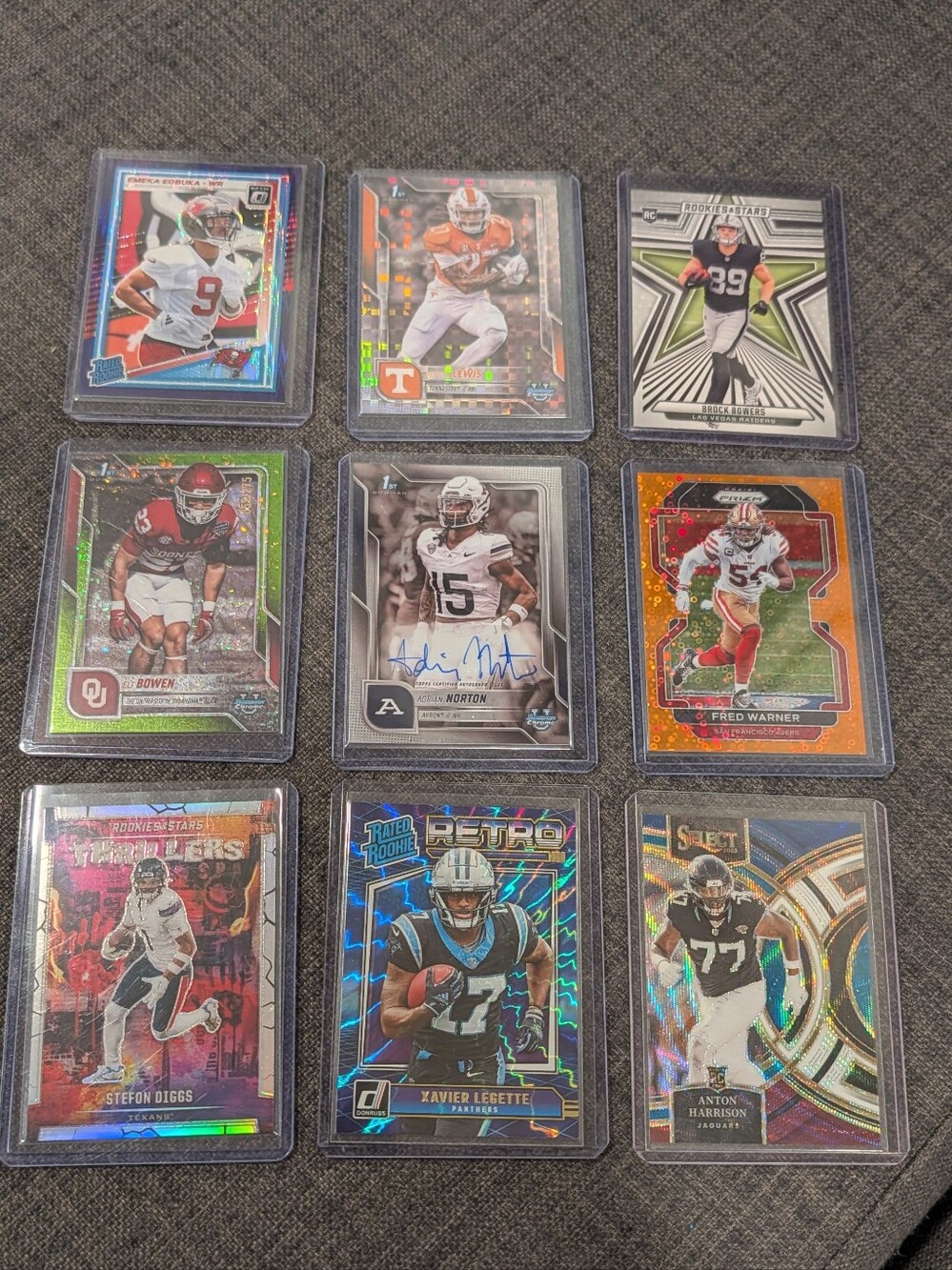 9 Card Football Lot Auto /275 /225 Egbuka Bowers Legette Warner Diggs